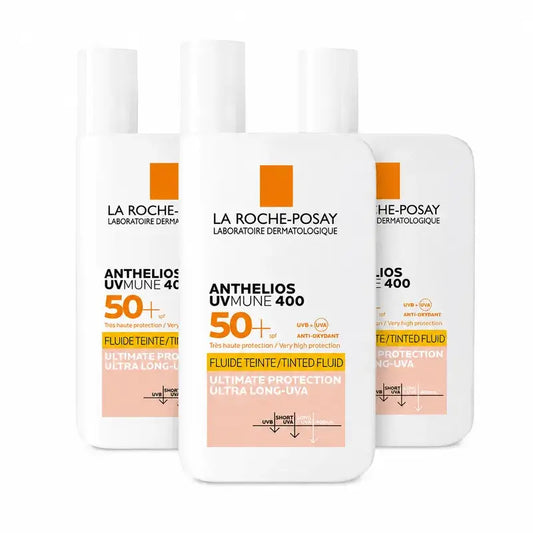 La Roche Posay Anthelios UVMune 400 SPF50+ Fluido colorido, embalagem com 3 x 50 ml