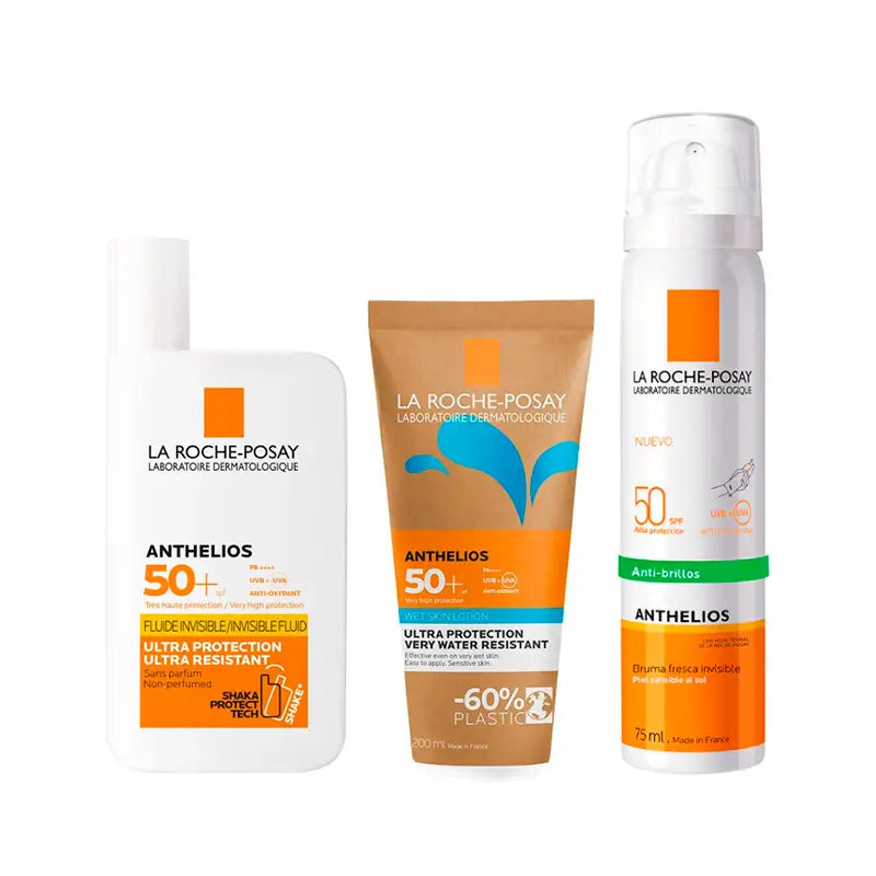Pack La Roche Posay Anthelios Uvmune 400 Fluido Spf50+ 50Ml + Pele Húmida Spf50+ 200Ml + Névoa Facial Spf50 75Ml