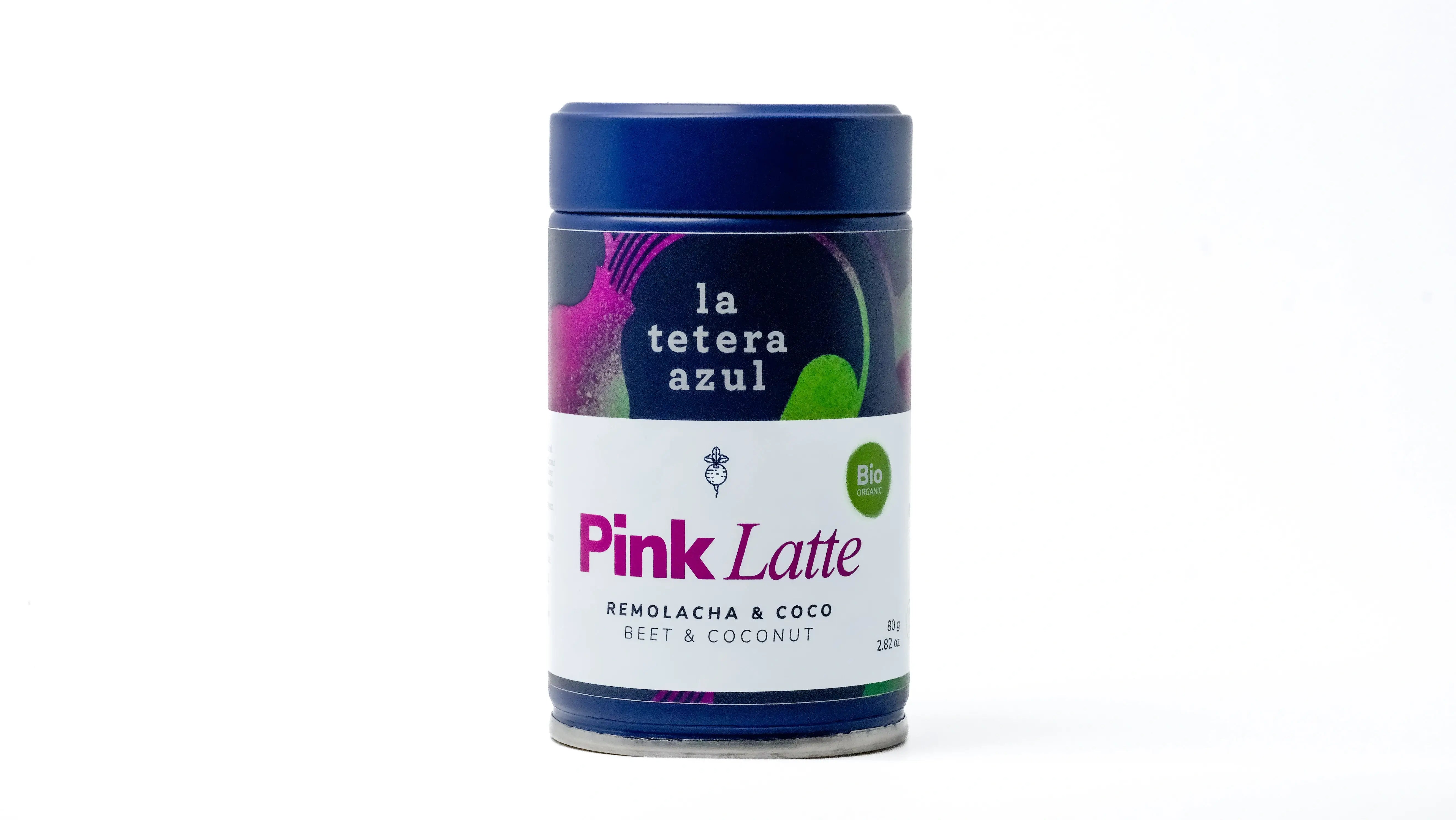 La Tetera Azul Pink Latte 100% Orgânico, Bebida de Beterraba e Coco, Sem Açúcar, Sem Lactose, Adequado para Diabéticos e Vegans Pote de 80g.