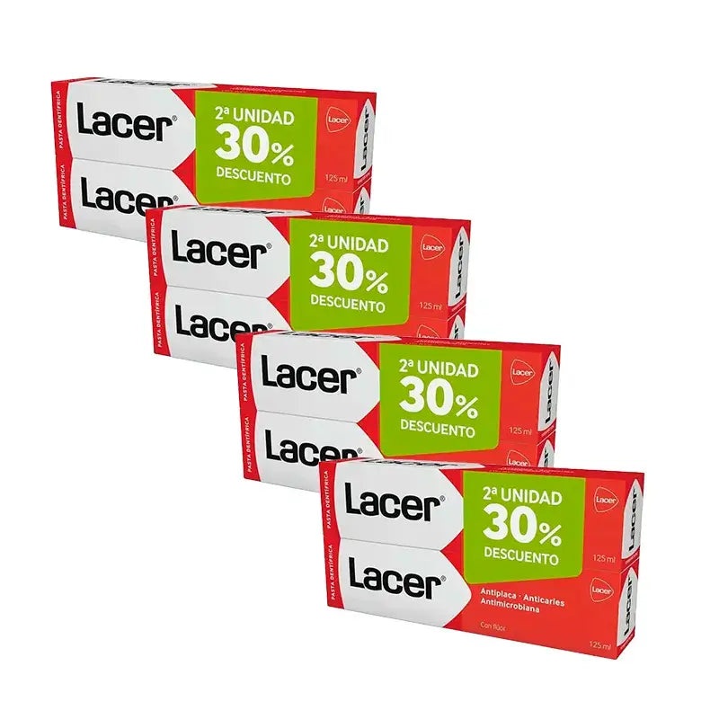 Pasta de dentes Lacer Duplo, embalagem de 4 x 125 ml