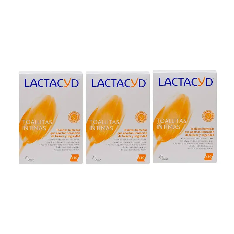 Lactacyd Triplo Toalhetes Individuais Higiene Íntima, 3 x 10 unidades