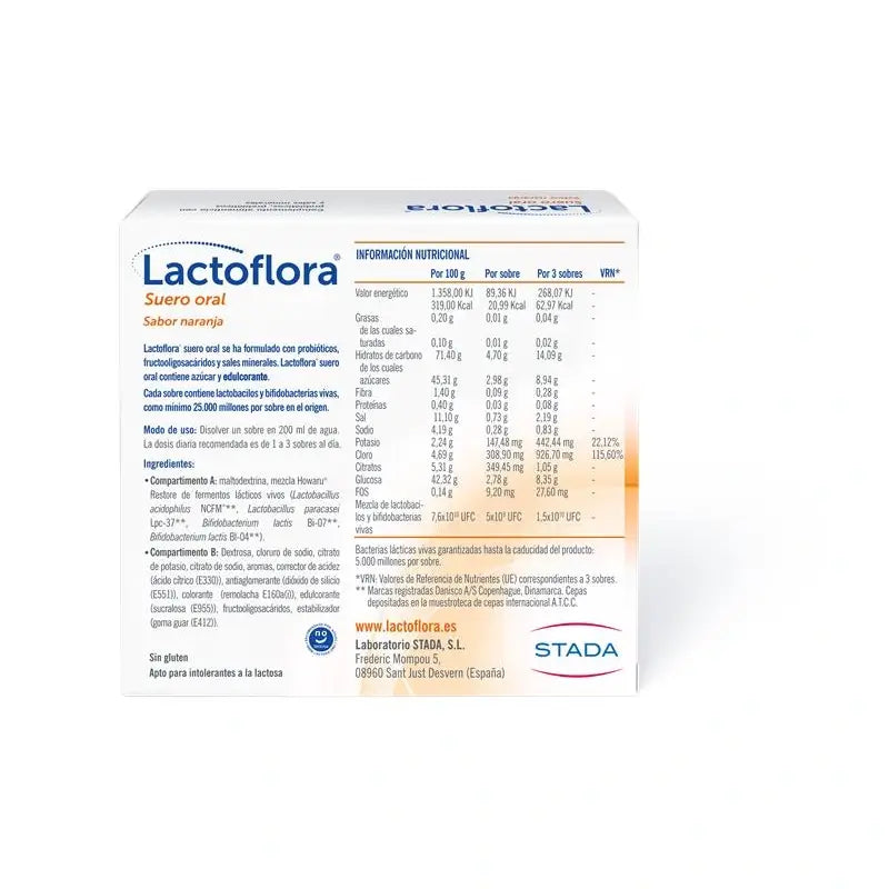 Lactoflora Soro Oral com Probióticos, Prebióticos e Sais Minerais Sabor a Laranja , 6 saquetas
