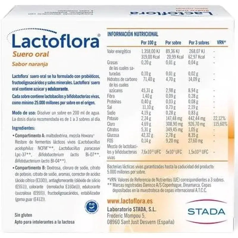 Lactoflora Soro Oral com Probióticos, Prebióticos e Sais Minerais Sabor a Laranja , 6 saquetas