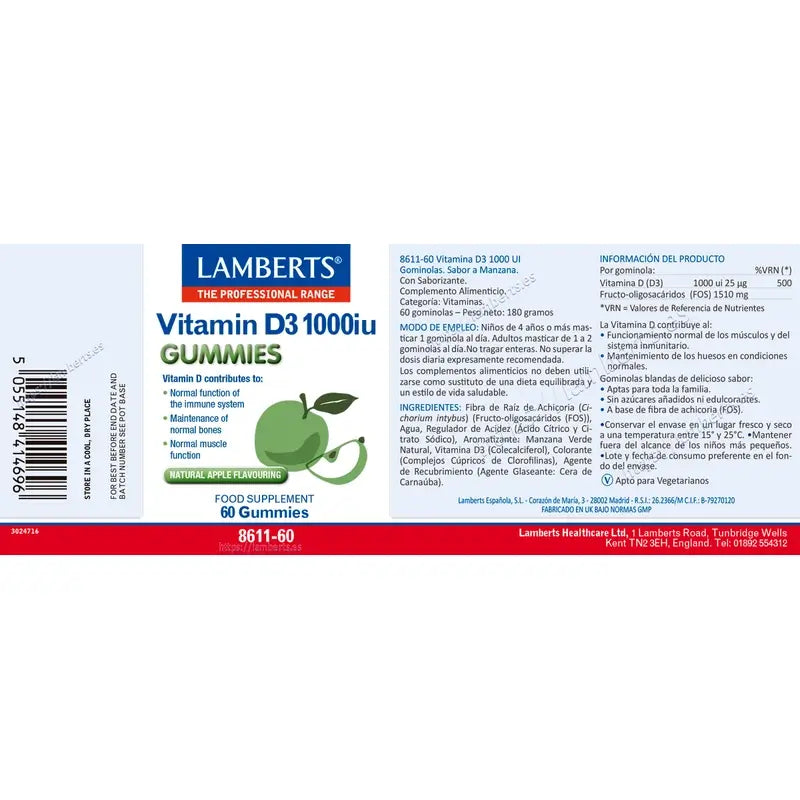 Lamberts Vitamina D3 1000 Ui , 60 gomas
