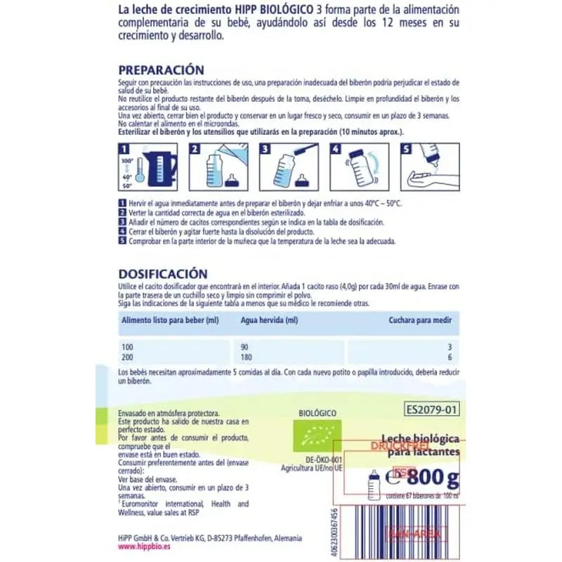 Hipp Combiotik 3, Leite para Crescimento, 800 g