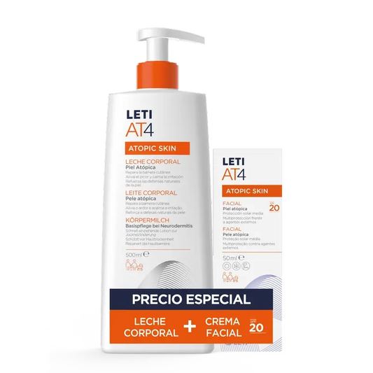 Leti AT4 Leite corporal 500 ml + Leite facial Spf20 50 ml Oferta gratuita