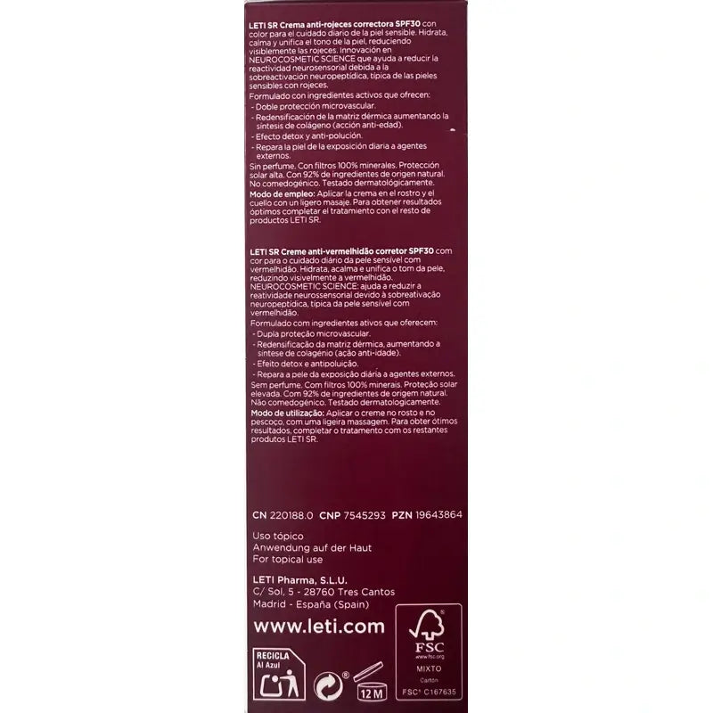 Leti Sr Creme Corretor Anti-vermelhidão Spf30 Com Cor , 40 ml