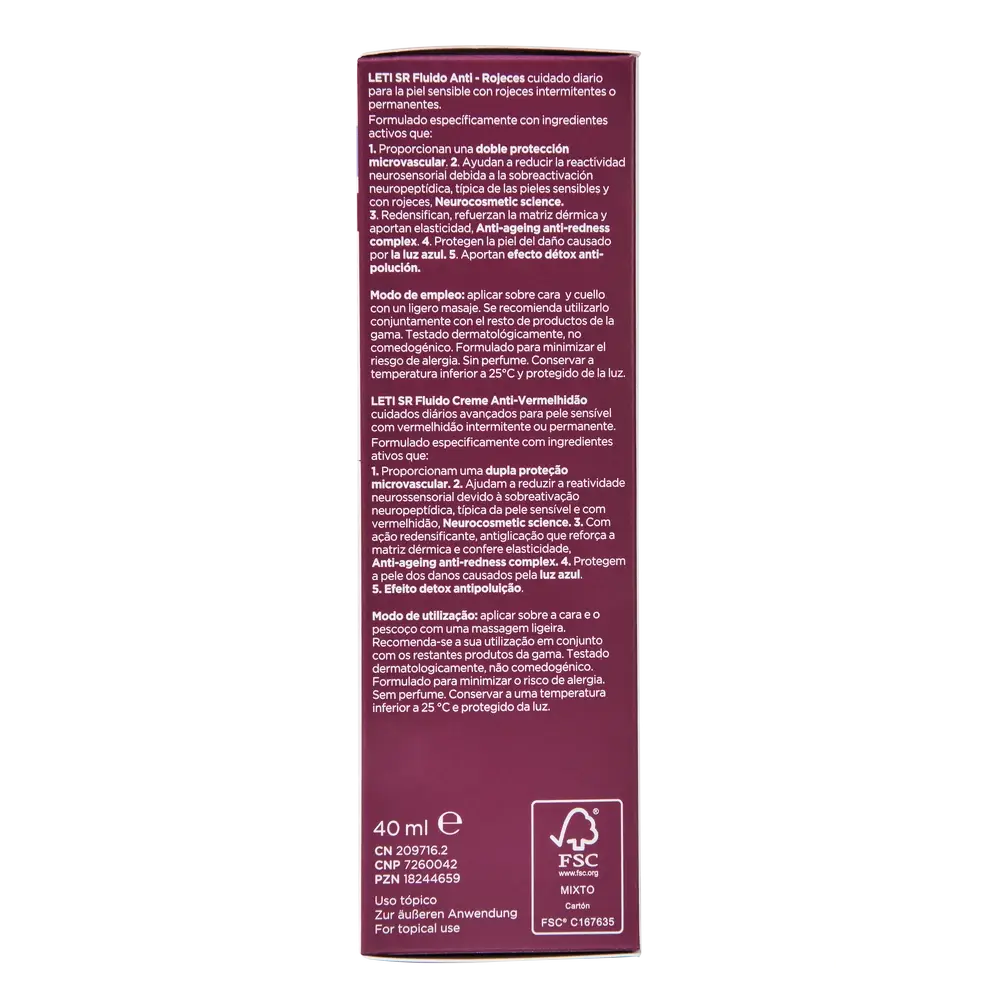 Leti SR Fluido anti-vermelhidão, 40 ml