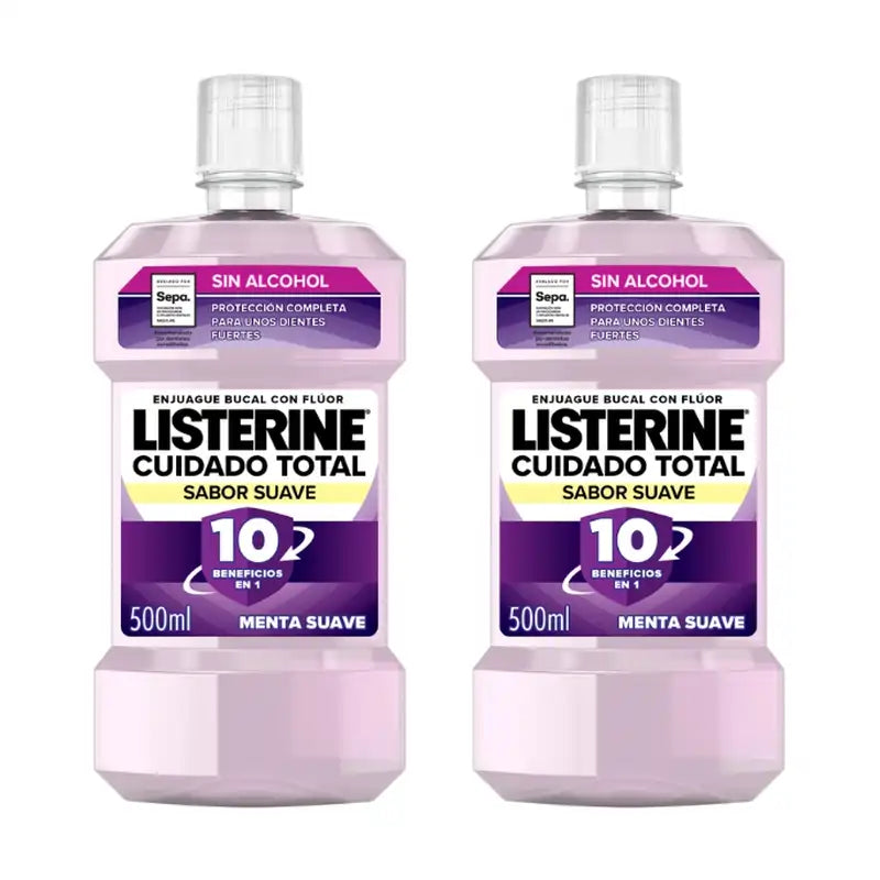 Listerine Duplo Total Care Colutório Sabor Suave, 2 x 500 ml