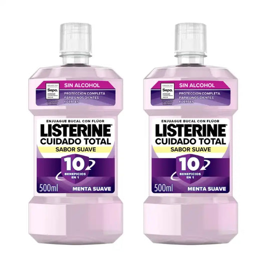 Listerine Duplo Total Care Colutório Sabor Suave, 2 x 500 ml
