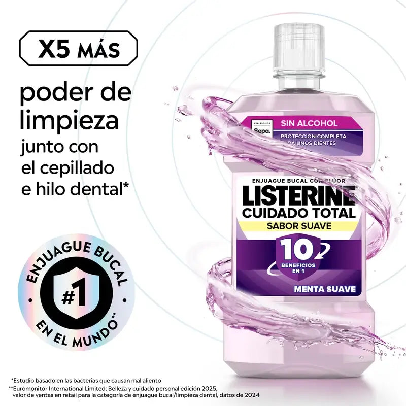 Listerine Duplo Total Care Colutório Sabor Suave, 2 x 500 ml