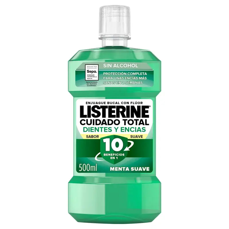 Listerine Duplo Elixir Bucal Proteção dos Dentes e Gengivas Elixir Bucal Menta Suave Sem Álcool, 2 x 500 ml