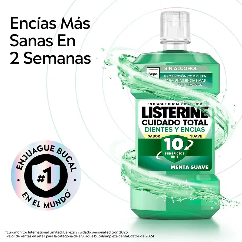 Listerine Duplo Elixir Bucal Proteção dos Dentes e Gengivas Elixir Bucal Menta Suave Sem Álcool, 2 x 500 ml