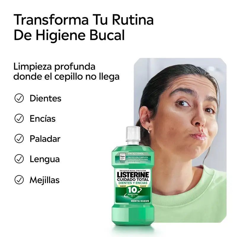 Listerine Duplo Elixir Bucal Proteção dos Dentes e Gengivas Elixir Bucal Menta Suave Sem Álcool, 2 x 500 ml