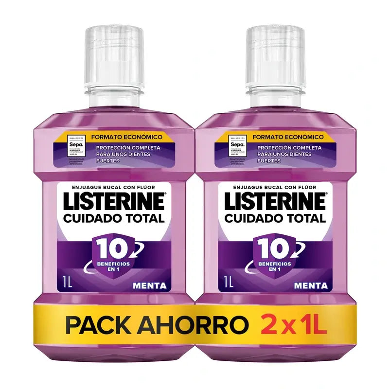 Listerine Total Care Colutório Sabor a Menta, embalagem de 2X1L