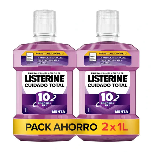 Listerine Total Care Colutório Sabor a Menta, embalagem de 2X1L