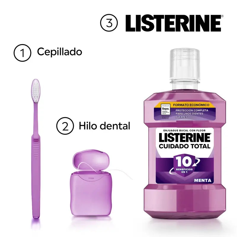 Listerine Total Care Colutório Sabor a Menta, embalagem de 2X1L