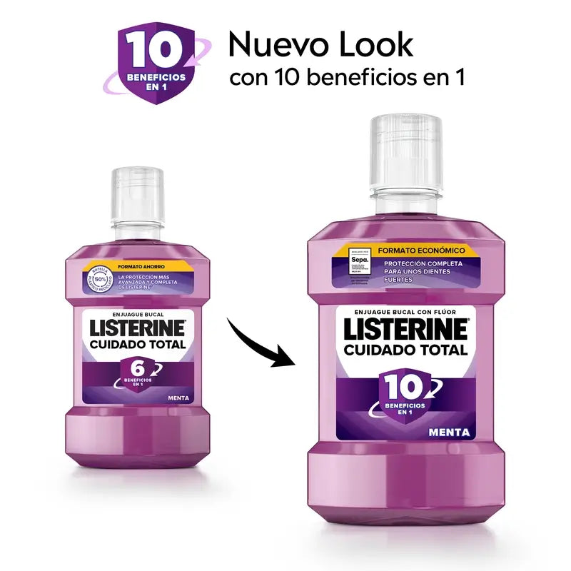 Listerine Total Care Colutório Sabor a Menta, embalagem de 2X1L