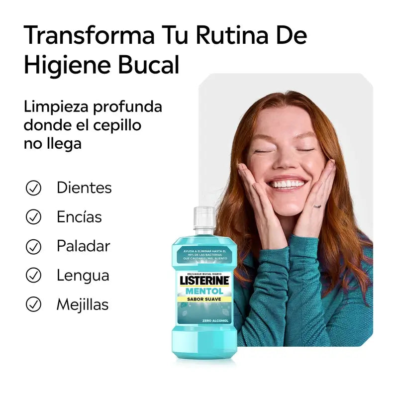 Listerine Colutório, Mentol Sabor Suave, Sem Álcool, Uso Diário, 500ml
