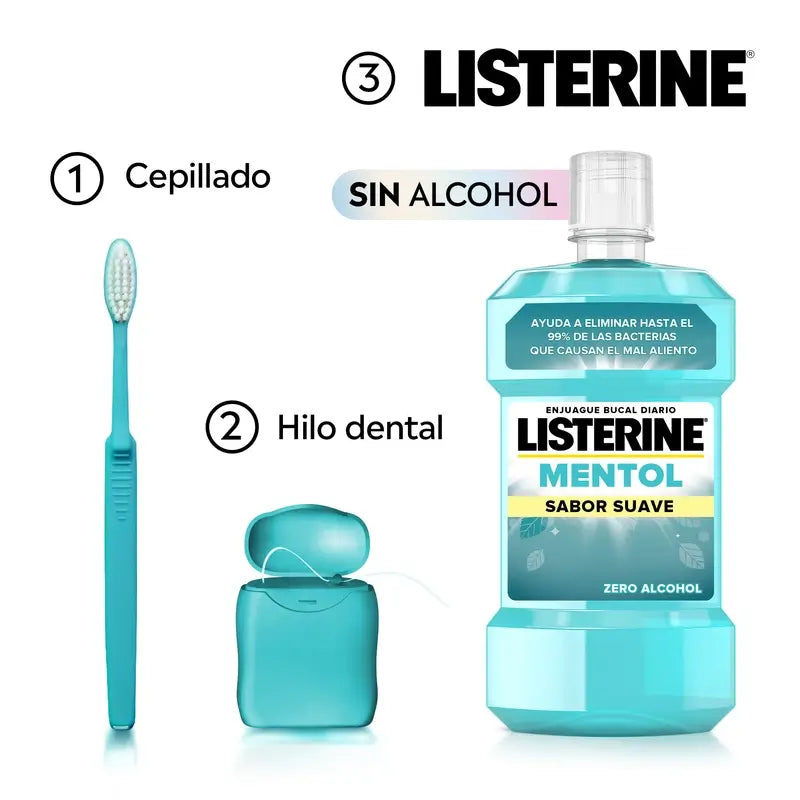 Listerine Colutório, Mentol Sabor Suave, Sem Álcool, Uso Diário, 500ml