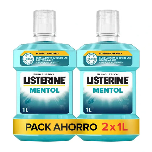 Listerine Colutório Sabor a Mentol Proteção da Placa, Fortalece os Dentes, Embalagem de 2 x 1000ml.