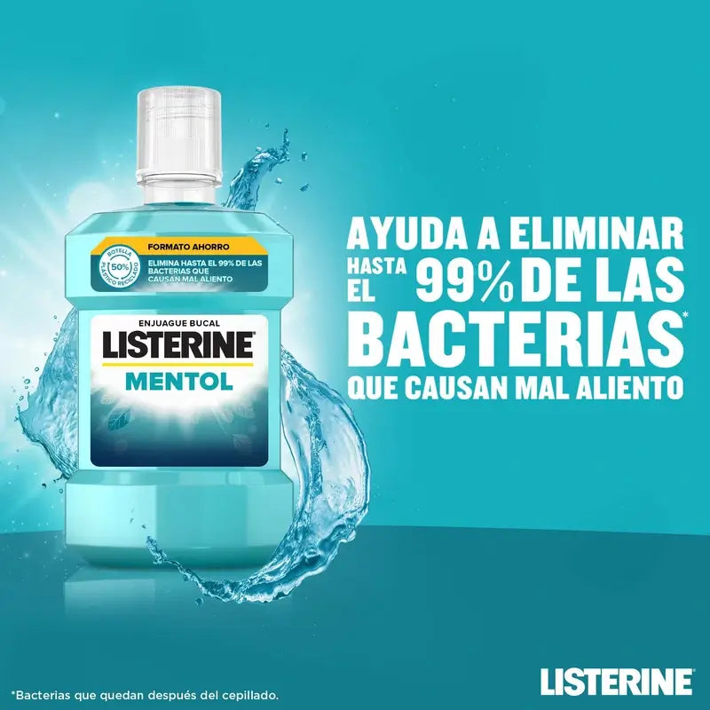 Listerine Colutório Sabor a Mentol Proteção da Placa, Fortalece os Dentes, Embalagem de 2 x 1000ml.
