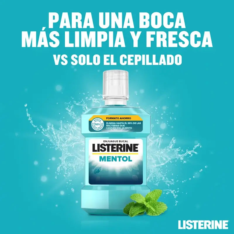 Listerine Colutório Sabor a Mentol Proteção da Placa, Fortalece os Dentes, Embalagem de 2 x 1000ml.