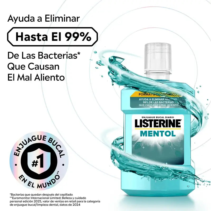 Listerine Colutório Sabor a Mentol Proteção da Placa, Fortalece os Dentes, Embalagem de 2 x 1000ml.