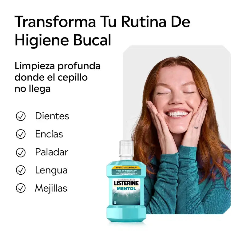 Listerine Colutório Sabor a Mentol Proteção da Placa, Fortalece os Dentes, Embalagem de 2 x 1000ml.