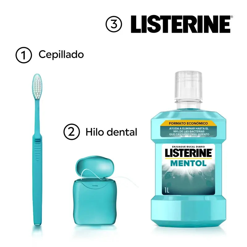 Listerine Colutório Sabor a Mentol Proteção da Placa, Fortalece os Dentes, Embalagem de 2 x 1000ml.