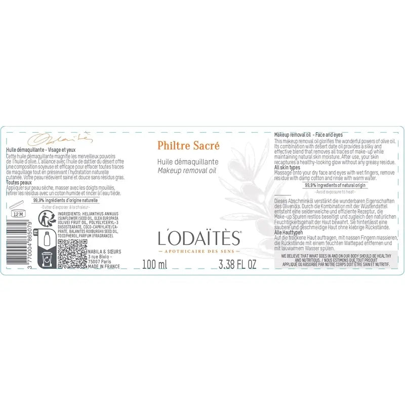 L'Odaïtès Facial Philtre Sacré - Óleo de Limpeza - Rosto e Olhos , 100 ml