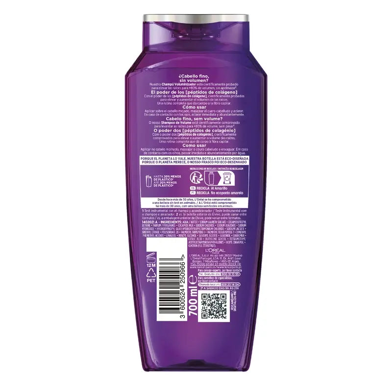 L'Oréal Paris Elvive Champô Volumizador, com Péptidos de Colagénio, 700 ml