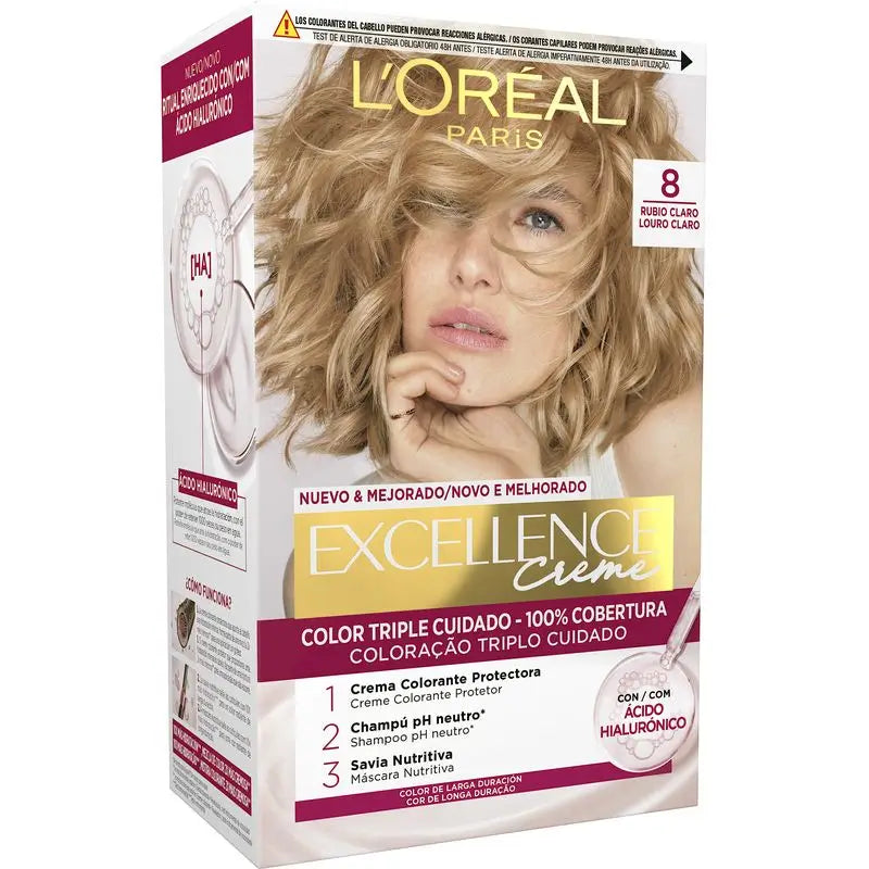L'Oréal Paris Excellence Creme Permanent Hair Color - Tom 8 Louro Claro