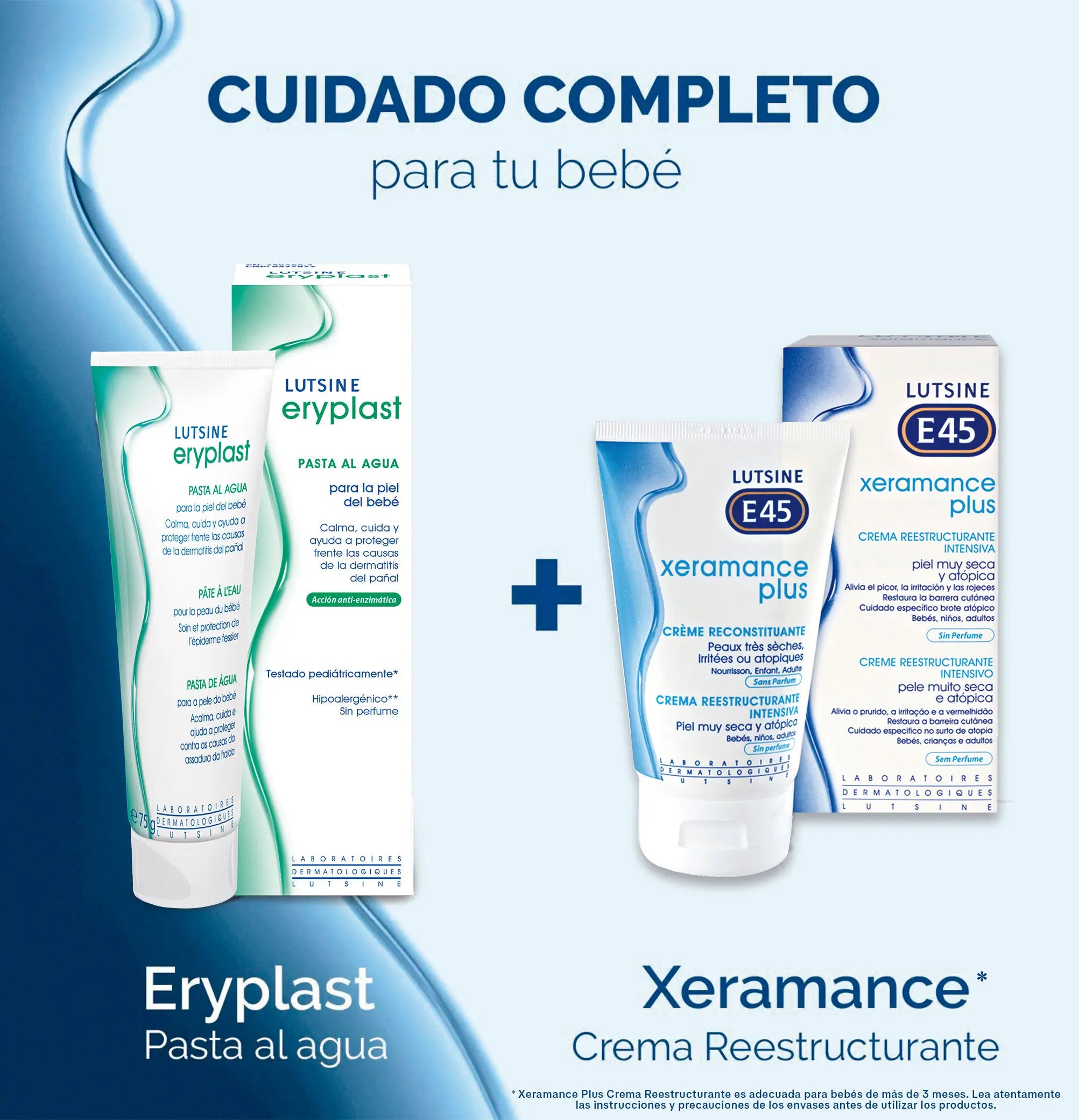 Eryplast Lutsine E45 Creme para Fraldas de Bebé à Base de Água, Pack de 2 x 75 gr
