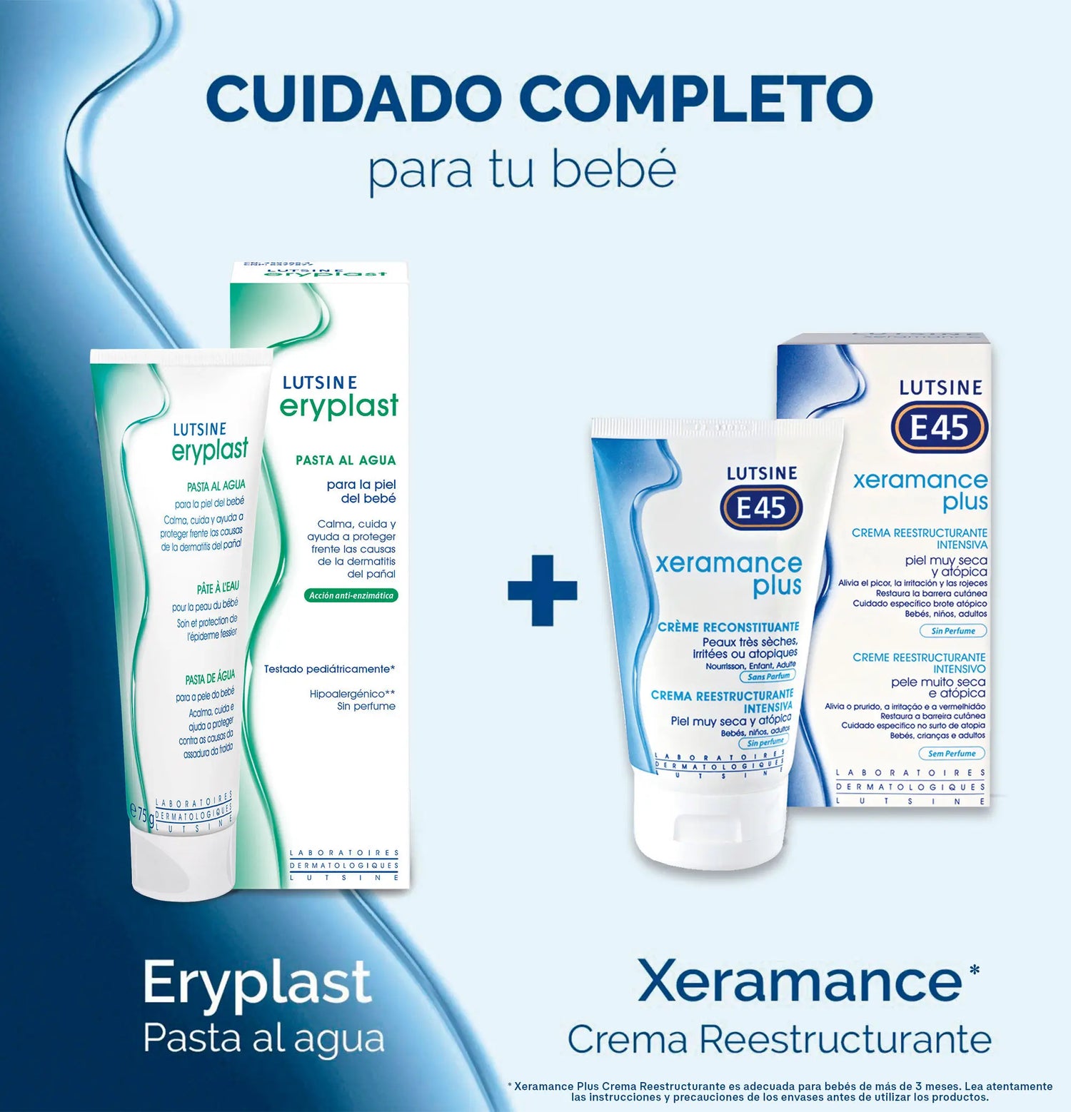 Eryplast Lutsine E45 Creme para Fraldas de Bebé à Base de Água, Pack de 2 x 75 gr