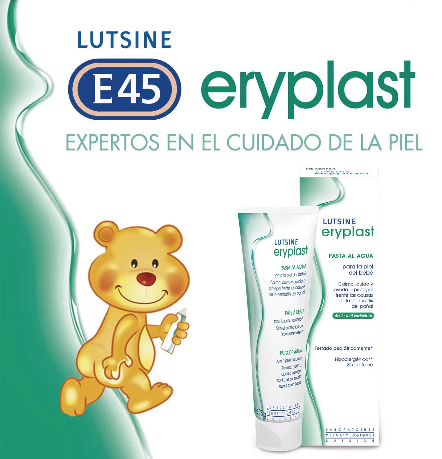 Eryplast Lutsine E45 Creme para Fraldas de Bebé à Base de Água, Pack de 2 x 75 gr