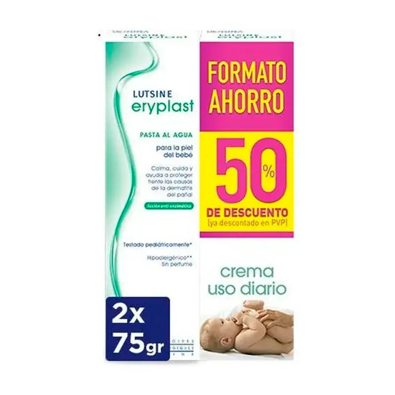 Eryplast Lutsine E45 Creme para Fraldas de Bebé à Base de Água, Pack de 2 x 75 gr