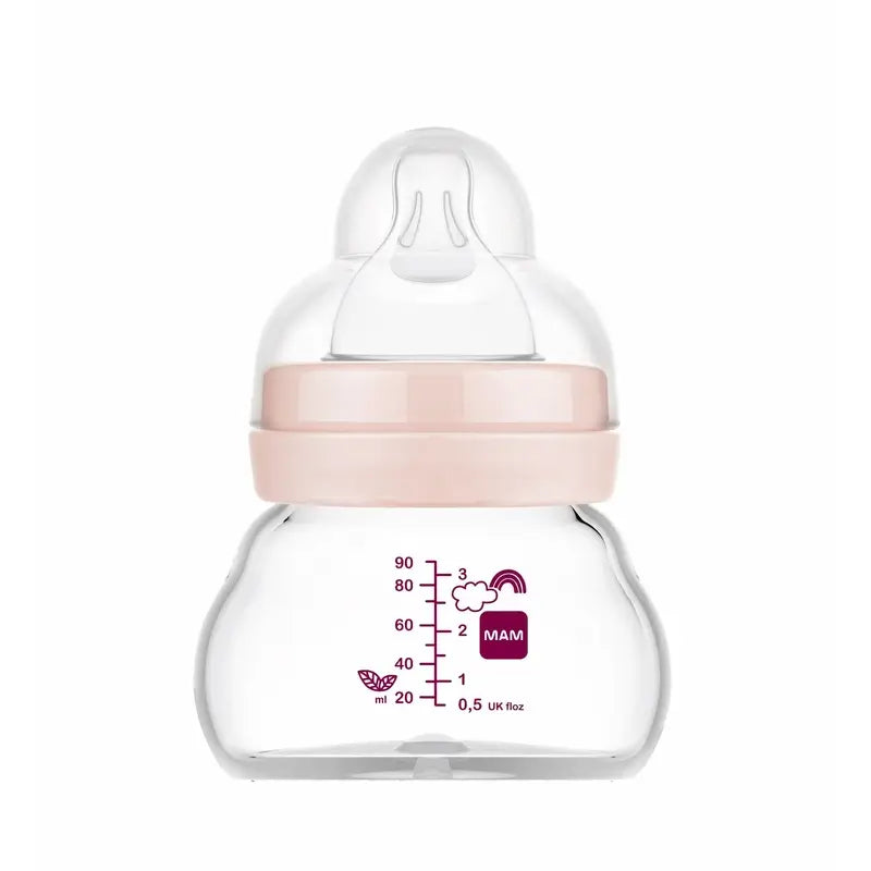 Mam Baby Feel Good Biberão de vidro cor-de-rosa mate, 90 ml