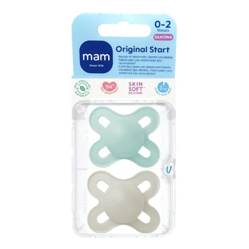 Chupeta de bebé Mam Original Start Silicone Neutro 0-2M, 2 unidades