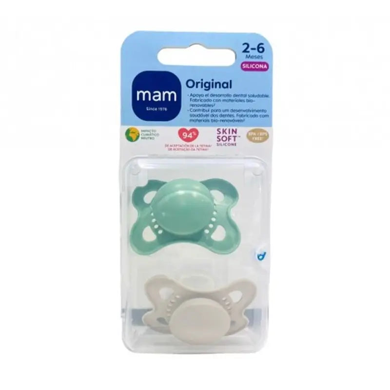 Chupeta Mam Baby Original Start Silicone Neutro 2-6M, 2 unidades