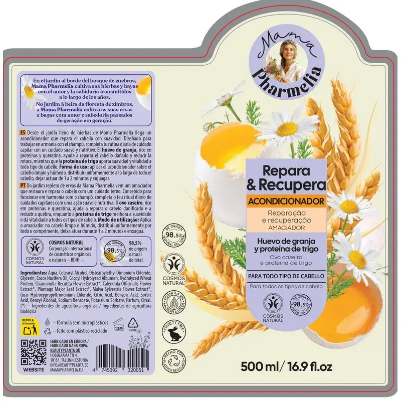 Condicionador Mama Pharmelia Repara e Recupera Proteína do Ovo e do Trigo da Quinta, 500 Ml