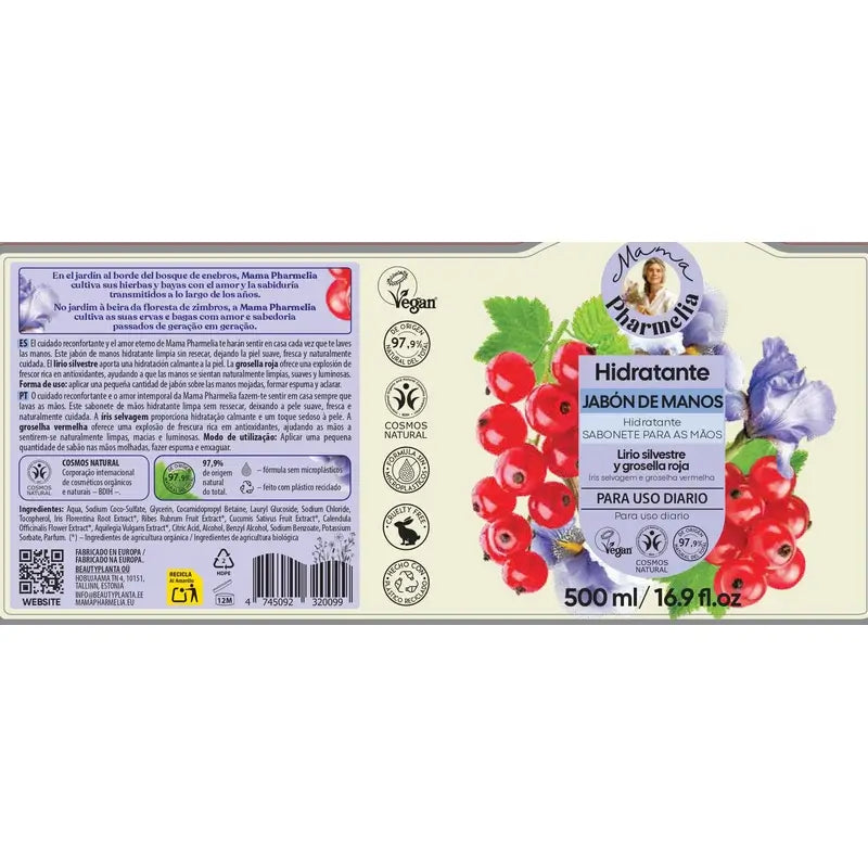 Mama Pharmelia Sabonete Hidratante para as Mãos com Íris Selvagem e Groselha Vermelha, 500 Ml