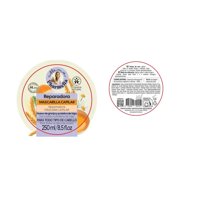 Mama Pharmelia Farm Máscara Capilar Reparadora de Proteínas de Ovo e Trigo, 250 Ml