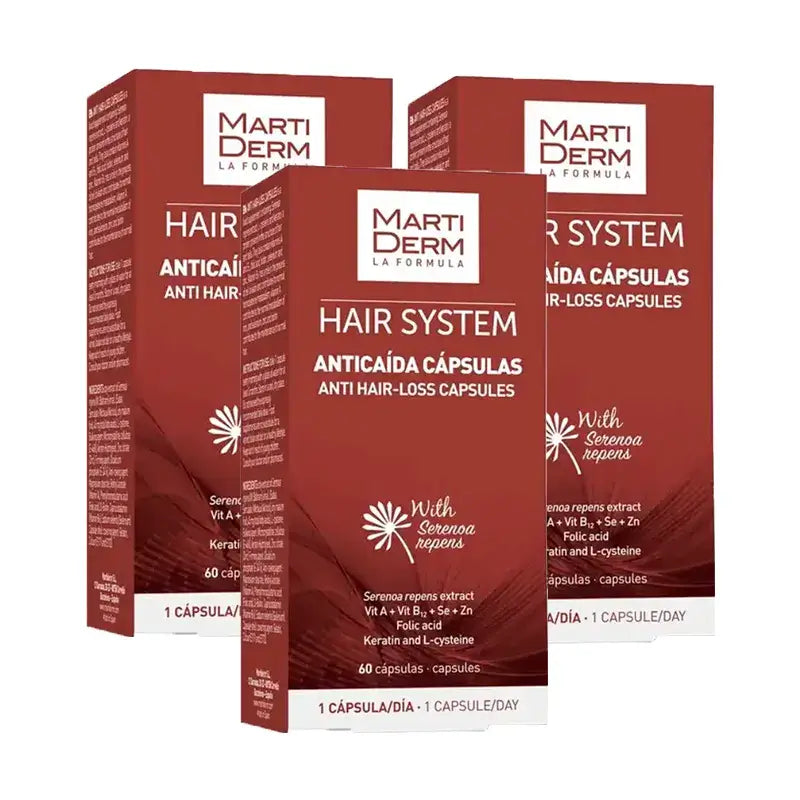 Martiderm Hair System Cápsulas para a queda de cabelo, Embalagem 3 x 60 cápsulas