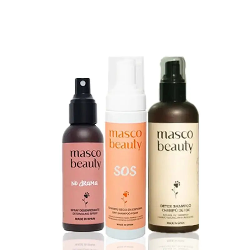 Masco Beauty Care Com Champô Seco 200Ml + Spray Desembaraçante 100Ml + Champô Desintoxicante 250Ml Para Cães