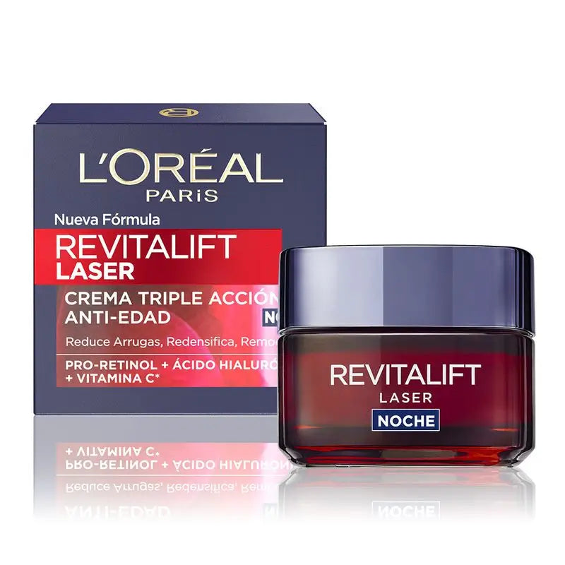 L'Oréal Paris Revitalift Laser Creme de Noite Anti-Envelhecimento Tripla Ação, Anti-Rugas e Multi-Correção, 50 ml