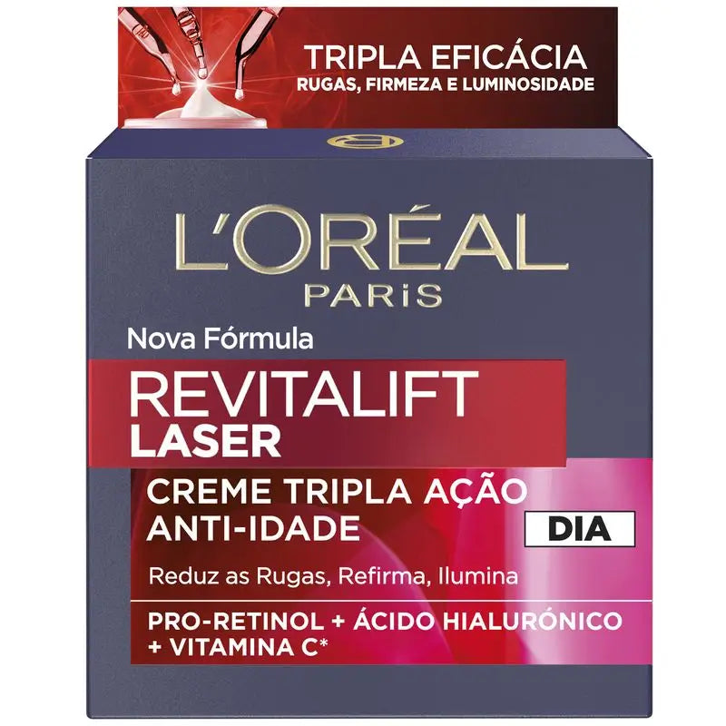 L'Oréal Paris Revitalift Laser, Creme de Dia Anti-Envelhecimento Intensivo com Vitamina C, Pró-Retinol e Ácido Hialurónico, 50ml