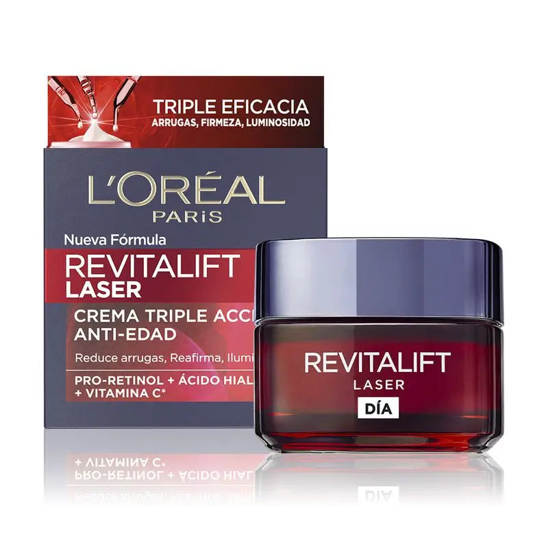 L'Oréal Paris Revitalift Laser, Creme de Dia Anti-Envelhecimento Intensivo com Vitamina C, Pró-Retinol e Ácido Hialurónico, 50ml