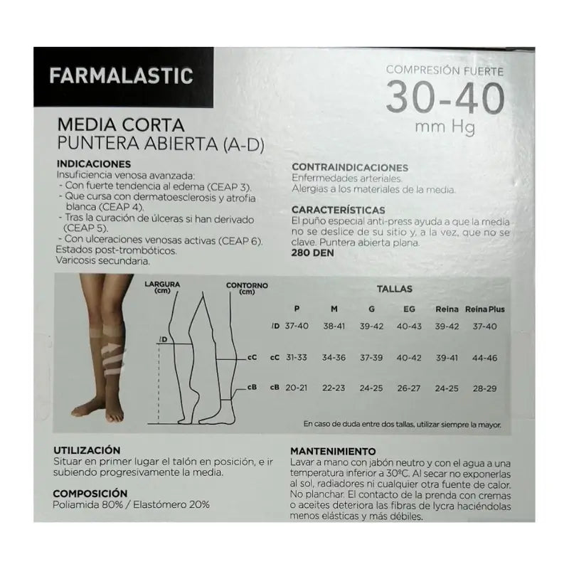 Farmalastic Short Stocking Strong Compression Open Toe Short, Tamanho grande