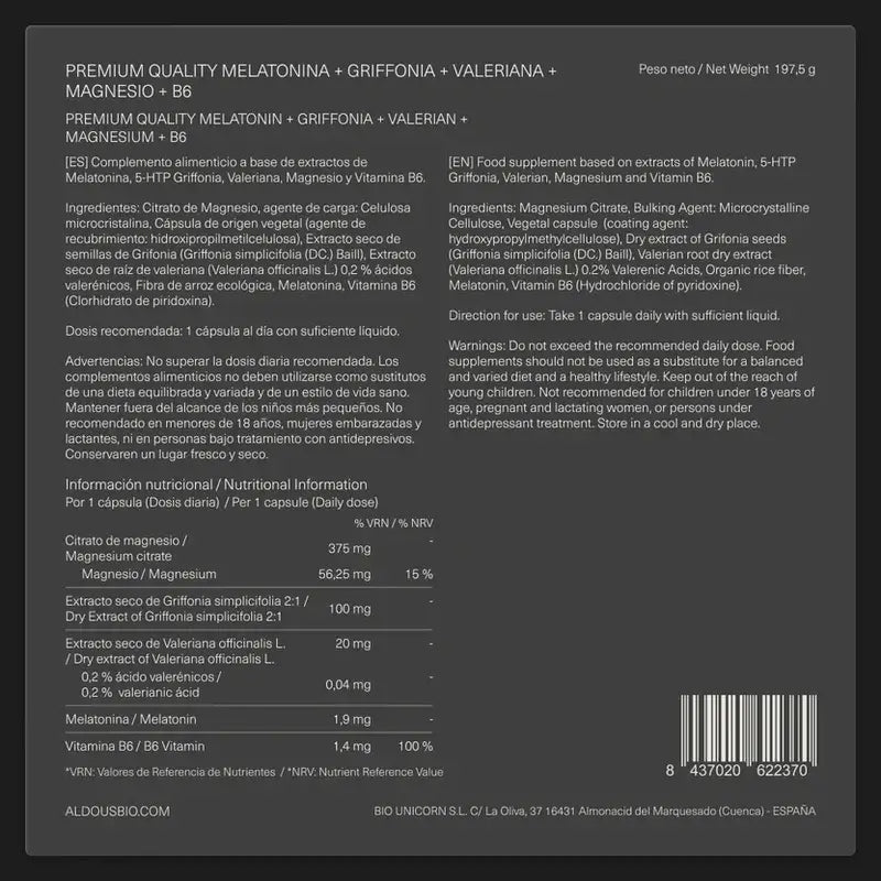 Aldous Labs Melatonina com 5HTP, Magnésio, Valeriana e Vitamina B6
